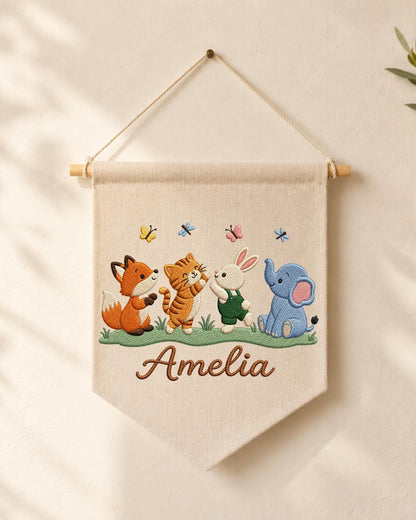 Personalized Stork Baby Wall Hanging, Custom Name Embroidered Banner, Welcome Baby Nursery Decor, Newborn Birth Announcement Gift