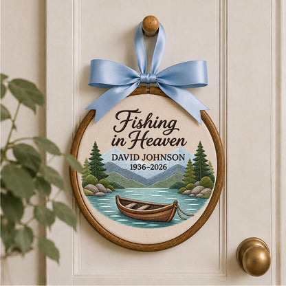 Personalized Embroidered Ornament, Fishing Memorial Ornament, Fishing in Heaven Gift, Custom Name Remembrance Keepsake, Sympathy Gift