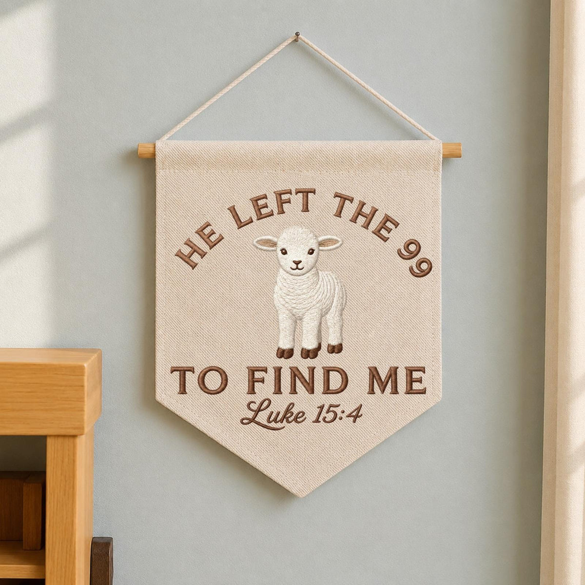Christian Wall Hanging Embroidered Lamb Banner, Luke 15:4 Scripture Decor, Lost Sheep Bible Verse Sign, Christian Nursery Gift