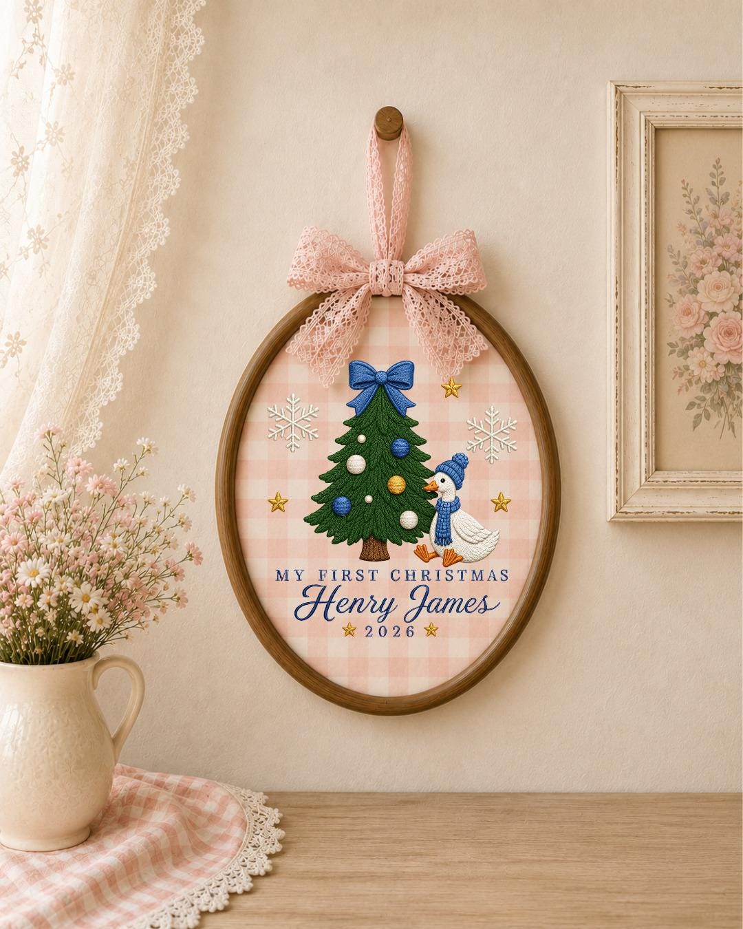 Personalized Embroidered First Christmas Ornament, Custom Baby Name Goose Hoop, Baby Boy Christmas 2026 Keepsake, Holiday Nursery Decor