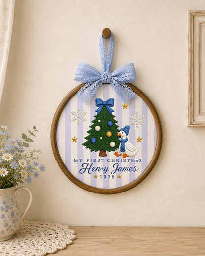 Personalized Embroidered First Christmas Ornament, Custom Baby Name Goose Hoop, Baby Boy Christmas 2026 Keepsake, Holiday Nursery Decor
