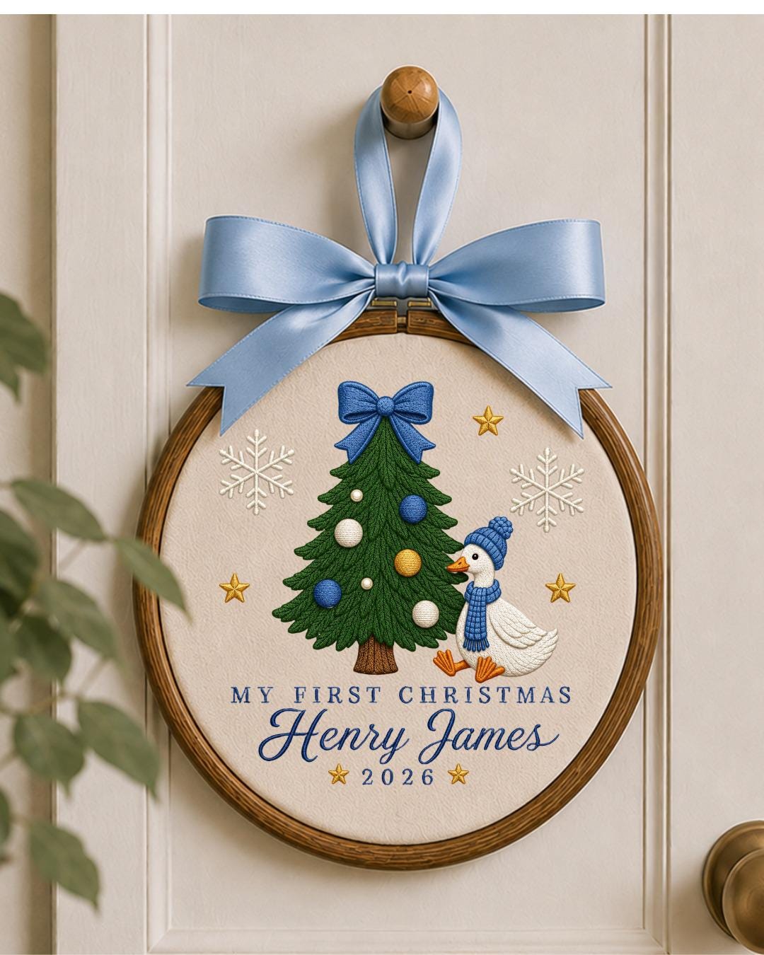 Personalized Embroidered First Christmas Ornament, Custom Baby Name Goose Hoop, Baby Boy Christmas 2026 Keepsake, Holiday Nursery Decor