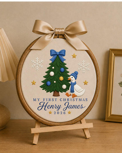 Personalized Embroidered First Christmas Ornament, Custom Baby Name Goose Hoop, Baby Boy Christmas 2026 Keepsake, Holiday Nursery Decor