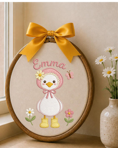 Personalized Embroidered Duck Ornament, Custom Baby Name Hoop, Floral Baby Girl Nursery Decor, Newborn Keepsake Gift