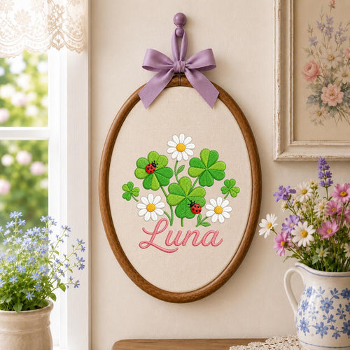 Personalized Clover Daisy Embroidery Hoop Art, Custom Name Wall Hanging, Girl Nursery Decor