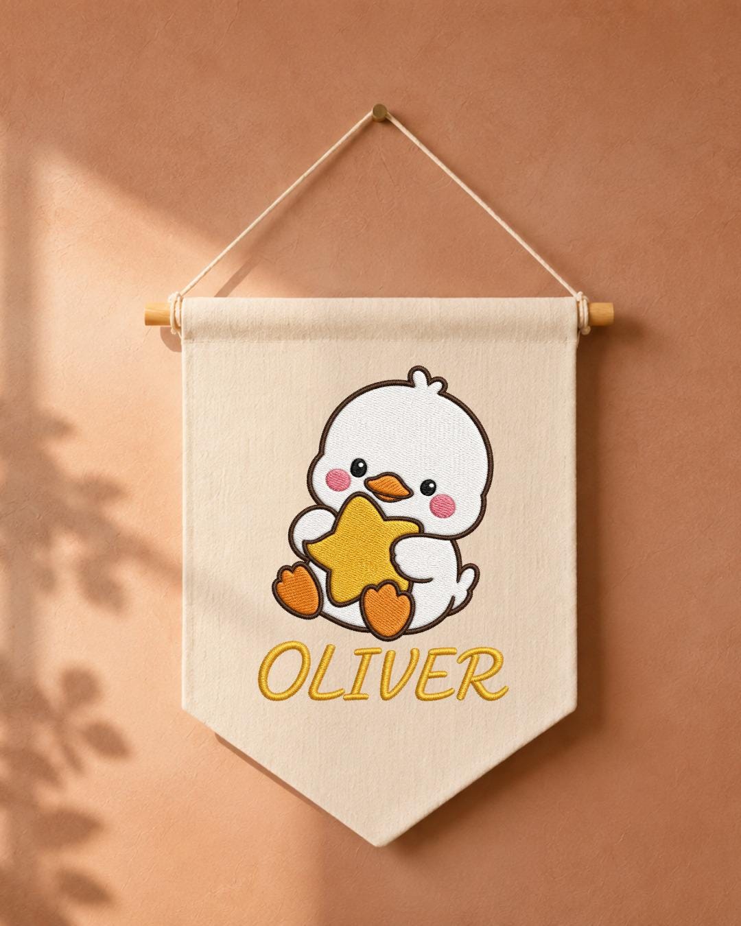 Personalized Duck Nursery Wall Hanging, Custom Name Embroidered Banner, Cute Baby Duck Star Nursery Decor, Baby Boy Room Gift