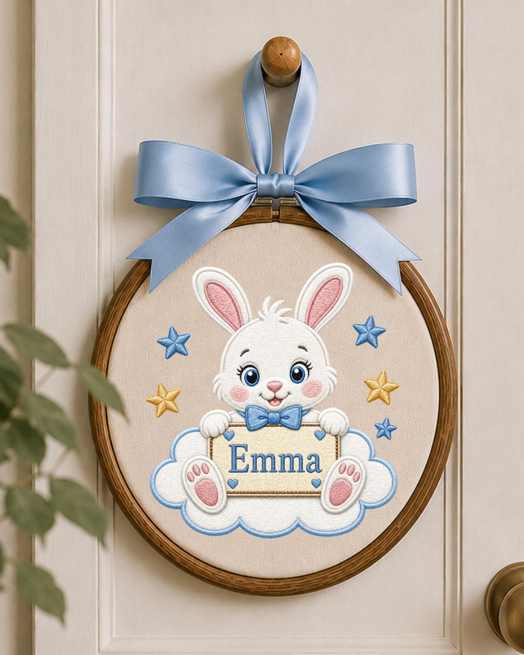 Personalized Bunny Embroidered Ornament, Custom Baby Name Hoop, Cute Rabbit Nursery Decor, Baby Girl Gift, Newborn Keepsake