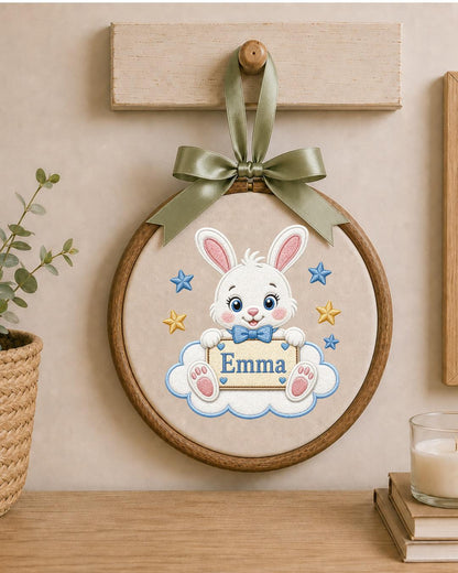 Personalized Bunny Embroidered Ornament, Custom Baby Name Hoop, Cute Rabbit Nursery Decor, Baby Girl Gift, Newborn Keepsake