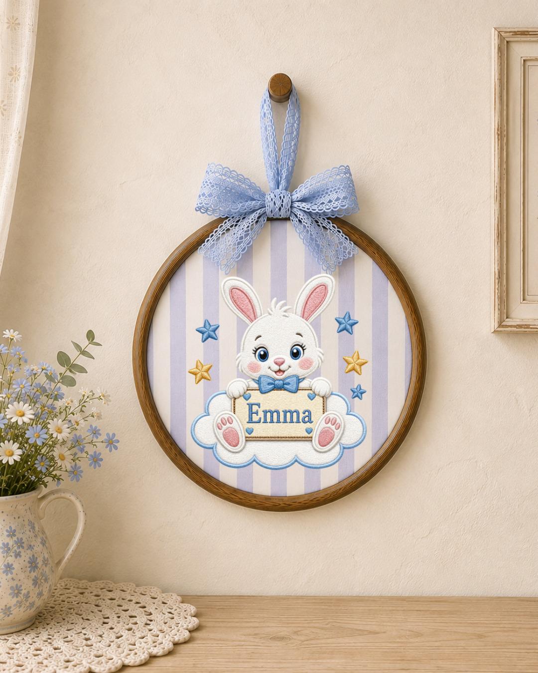 Personalized Bunny Embroidered Ornament, Custom Baby Name Hoop, Cute Rabbit Nursery Decor, Baby Girl Gift, Newborn Keepsake