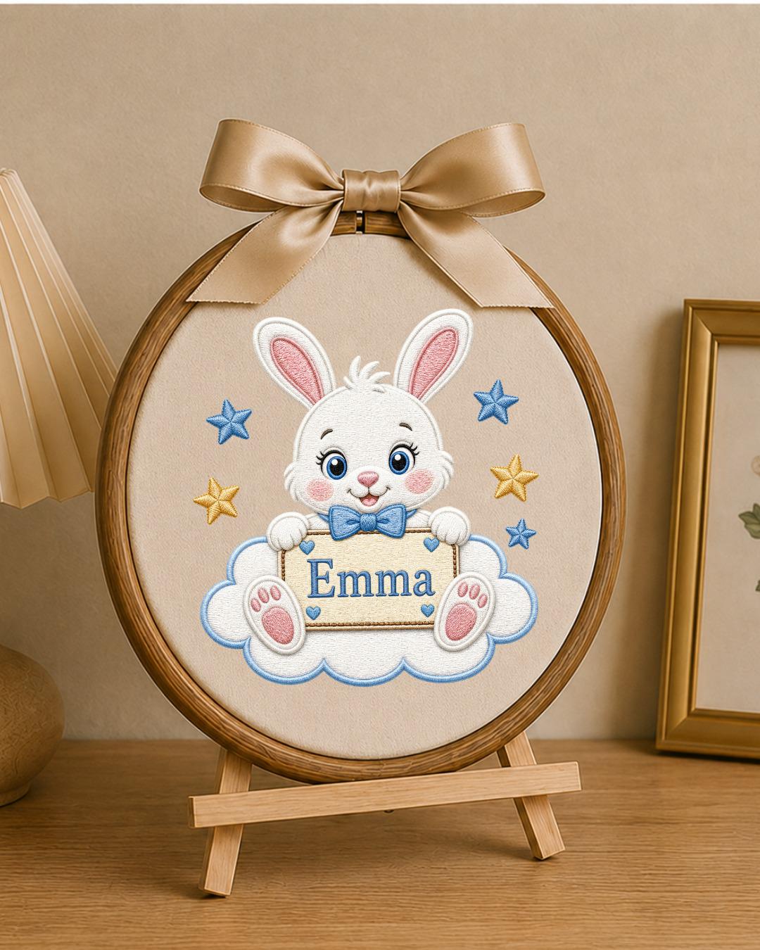 Personalized Bunny Embroidered Ornament, Custom Baby Name Hoop, Cute Rabbit Nursery Decor, Baby Girl Gift, Newborn Keepsake