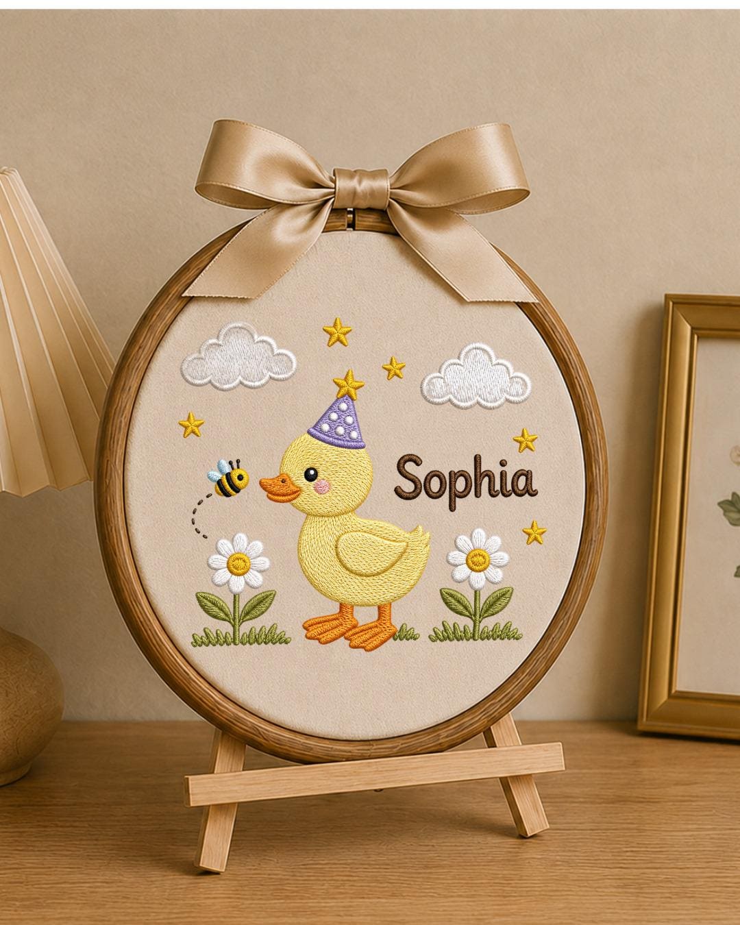 Personalized Duck Embroidered Ornament, Custom Baby Name Hoop, Cute Birthday Duck Nursery Decor, Baby Girl Gift, Newborn Keepsake