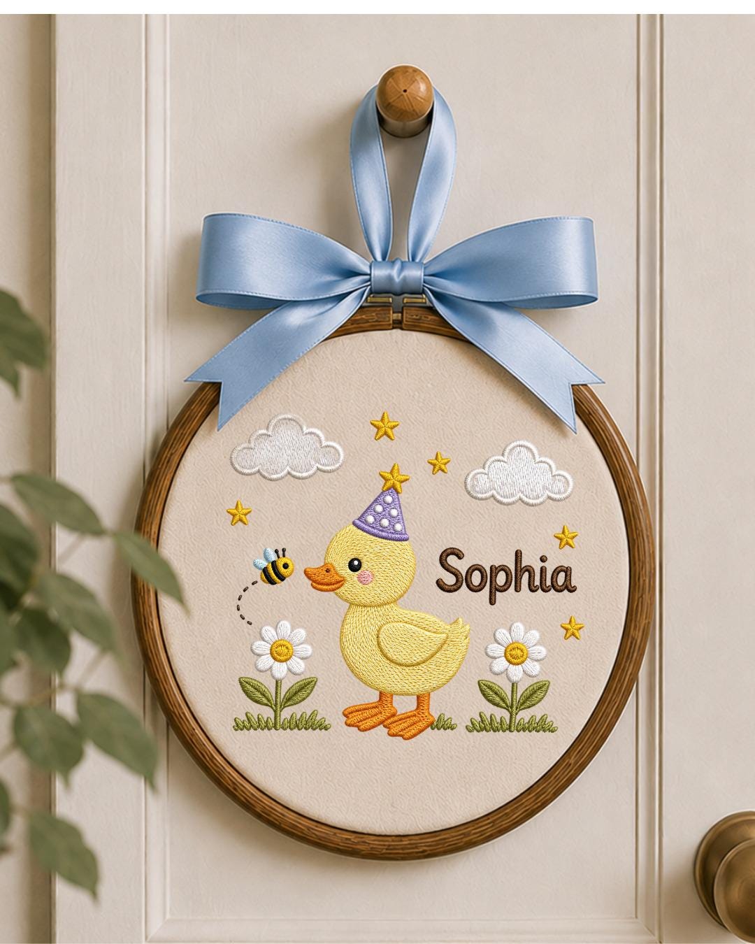 Personalized Duck Embroidered Ornament, Custom Baby Name Hoop, Cute Birthday Duck Nursery Decor, Baby Girl Gift, Newborn Keepsake