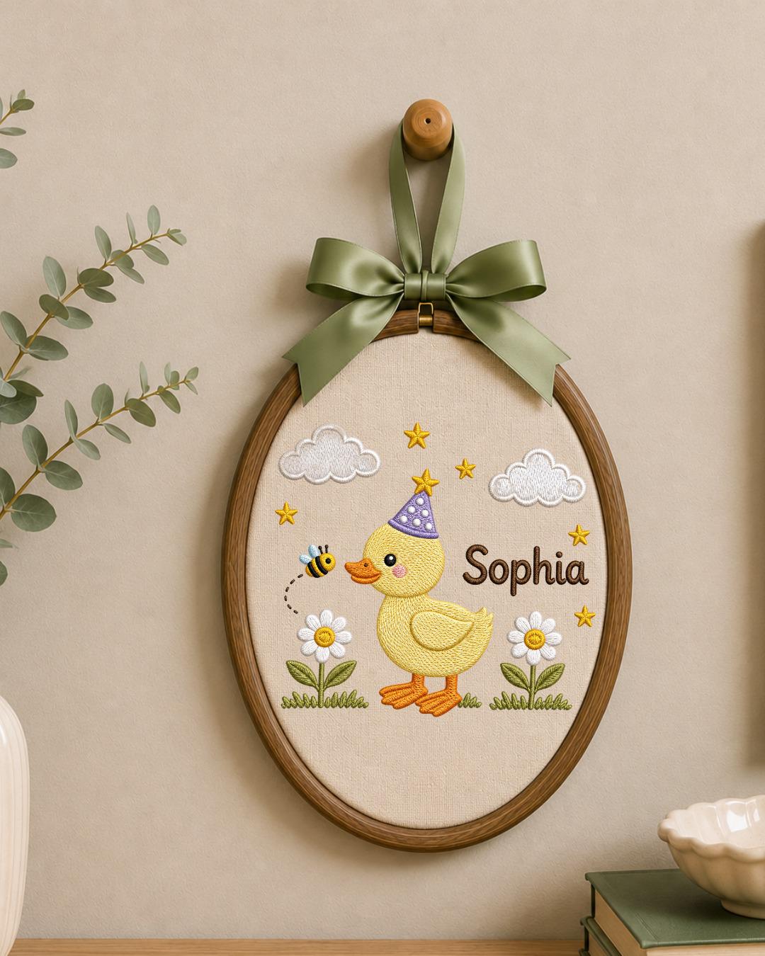 Personalized Duck Embroidered Ornament, Custom Baby Name Hoop, Cute Birthday Duck Nursery Decor, Baby Girl Gift, Newborn Keepsake