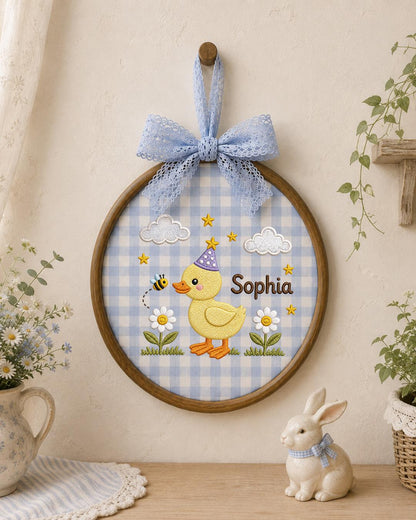 Personalized Duck Embroidered Ornament, Custom Baby Name Hoop, Cute Birthday Duck Nursery Decor, Baby Girl Gift, Newborn Keepsake