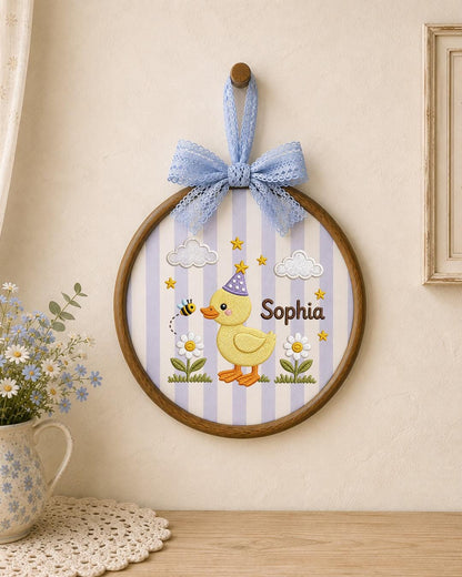 Personalized Duck Embroidered Ornament, Custom Baby Name Hoop, Cute Birthday Duck Nursery Decor, Baby Girl Gift, Newborn Keepsake