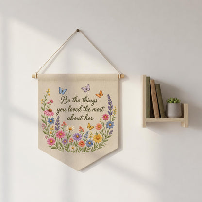 Embroidered Memorial Wall Hanging Banner, Floral Remembrance Quote Decor, Sympathy Gift for Loss of Mother, Bereavement Keepsake