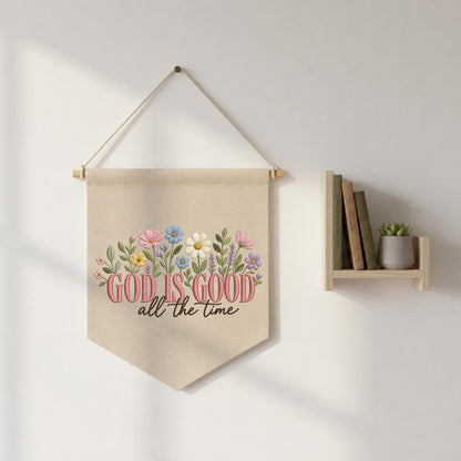 Embroidered Christian Wall Hanging Banner, God Is Good Floral Decor, Faith Based Wall Art, Bible Inspired Gift, Christian Home Decor
