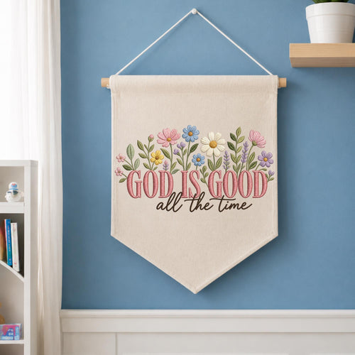 Embroidered Christian Wall Hanging Banner, God Is Good Floral Decor, Faith Based Wall Art, Bible Inspired Gift, Christian Home Decor