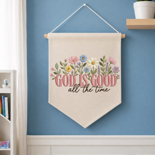 Embroidered Christian Wall Hanging Banner, God Is Good Floral Decor, Faith Based Wall Art, Bible Inspired Gift, Christian Home Decor
