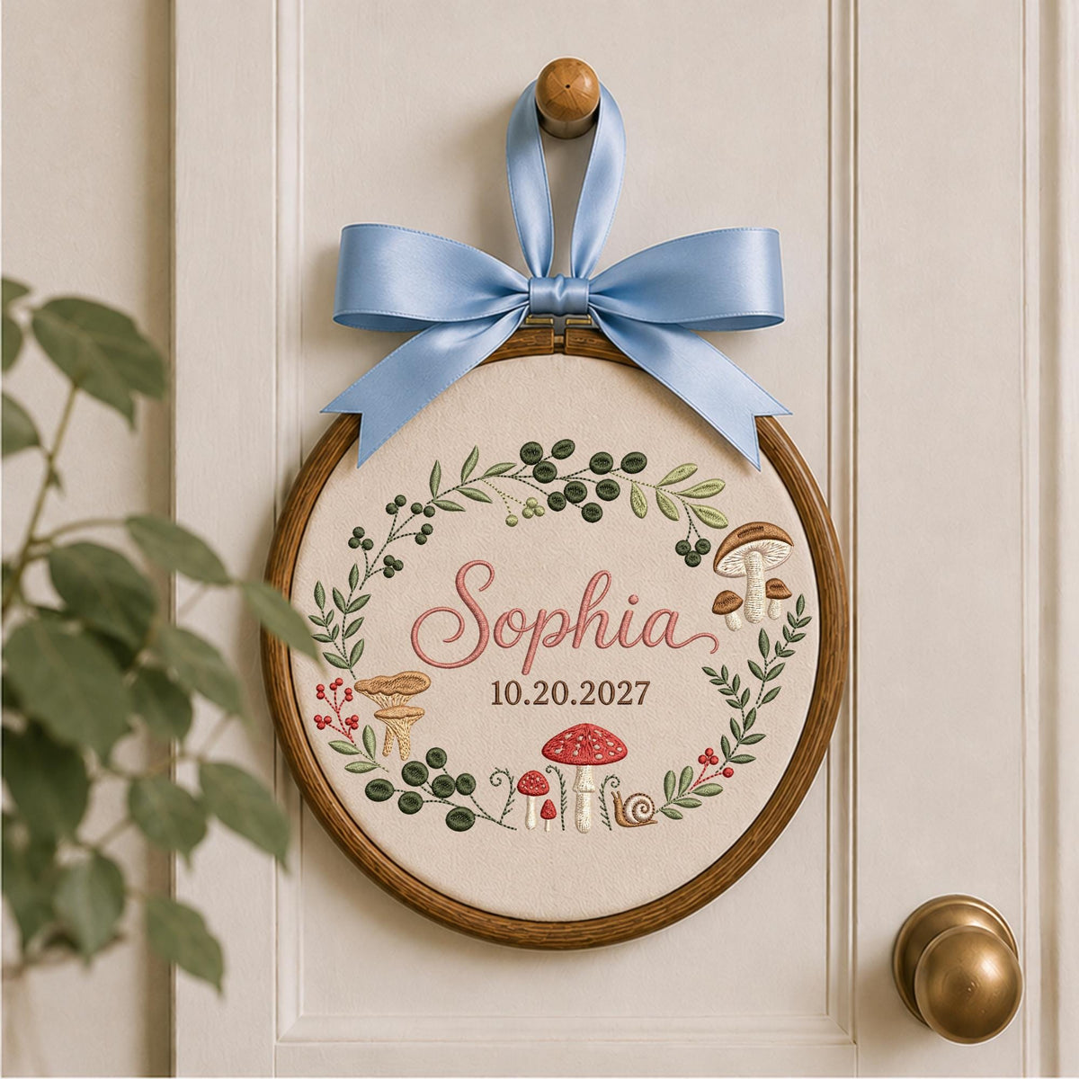 Personalized Embroidered Ornament, Mushroom Christmas , Custom Name Woodland Keepsake, Forest Nursery Christmas Gift, Botanical Decor