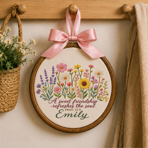 Personalized Embroidered Ornament, Friendship Bible Verse Gift, Proverbs 27:9 Floral Ornament, Custom Name Best Friend Keepsake