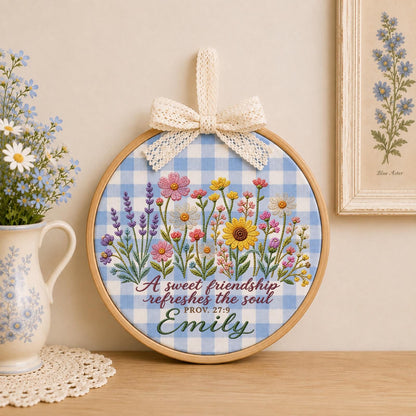 Personalized Embroidered Ornament, Friendship Bible Verse Gift, Proverbs 27:9 Floral Ornament, Custom Name Best Friend Keepsake