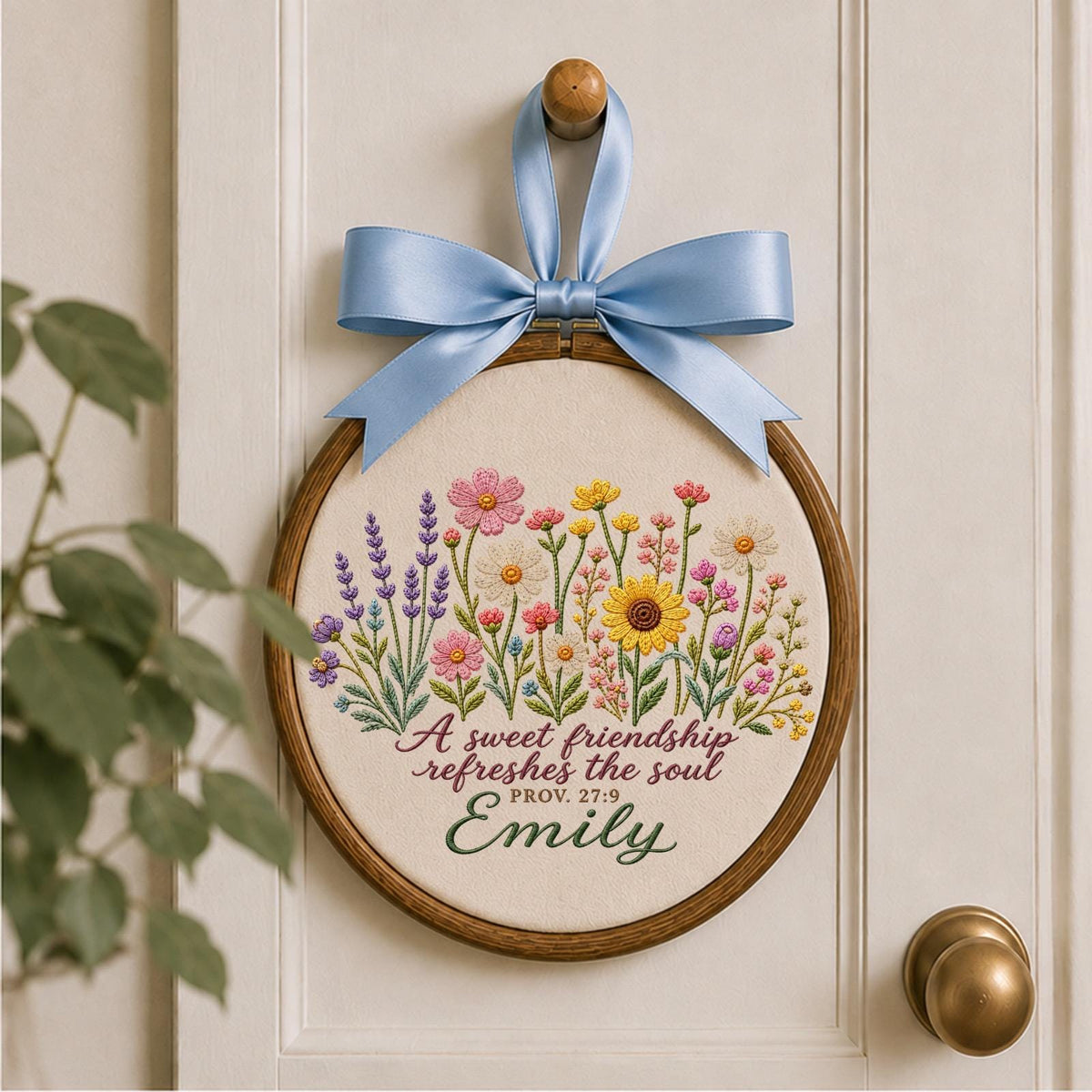 Personalized Embroidered Ornament, Friendship Bible Verse Gift, Proverbs 27:9 Floral Ornament, Custom Name Best Friend Keepsake