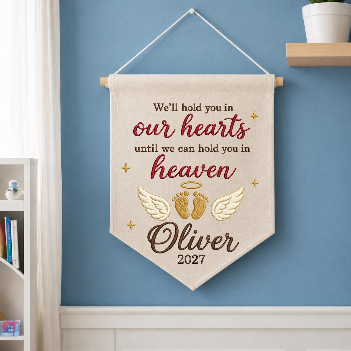 Personalized Embroidered Baby Memorial Wall Hanging Banner, Infant Loss Gift, Angel Baby Keepsake, Pregnancy Loss Sympathy Decor