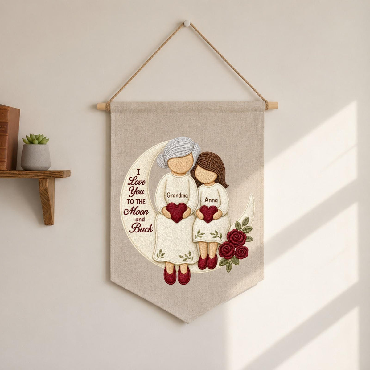 Personalized Embroidered Grandma Granddaughter Wall Hanging Banner, Custom Names Gift, Grandma Gift, Mother’s Day Keepsake, Family