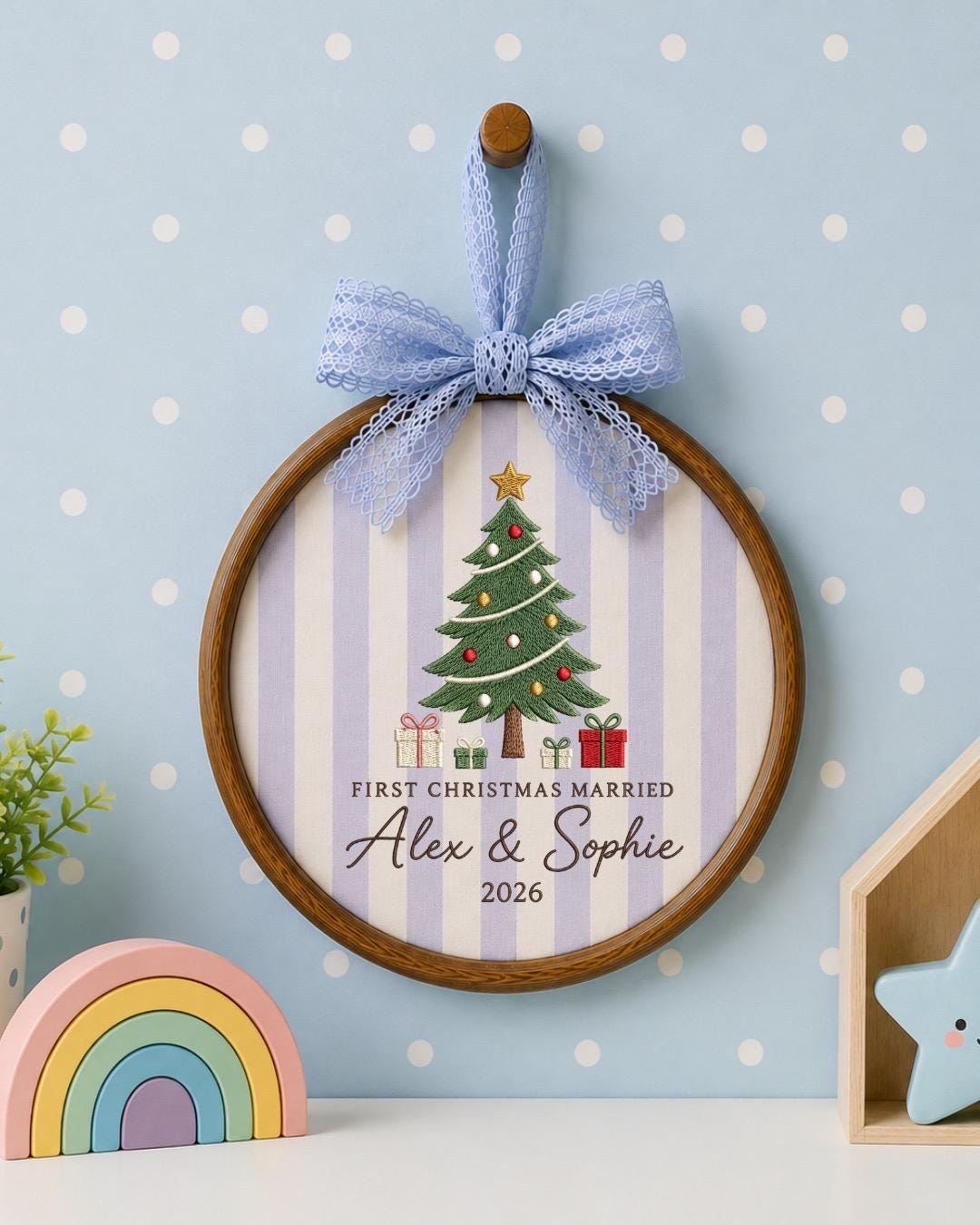 Personalized First Christmas Married Embroidered Ornament, Custom Couple Christmas Keepsake, Newlywed Ornament, Wedding Gift
