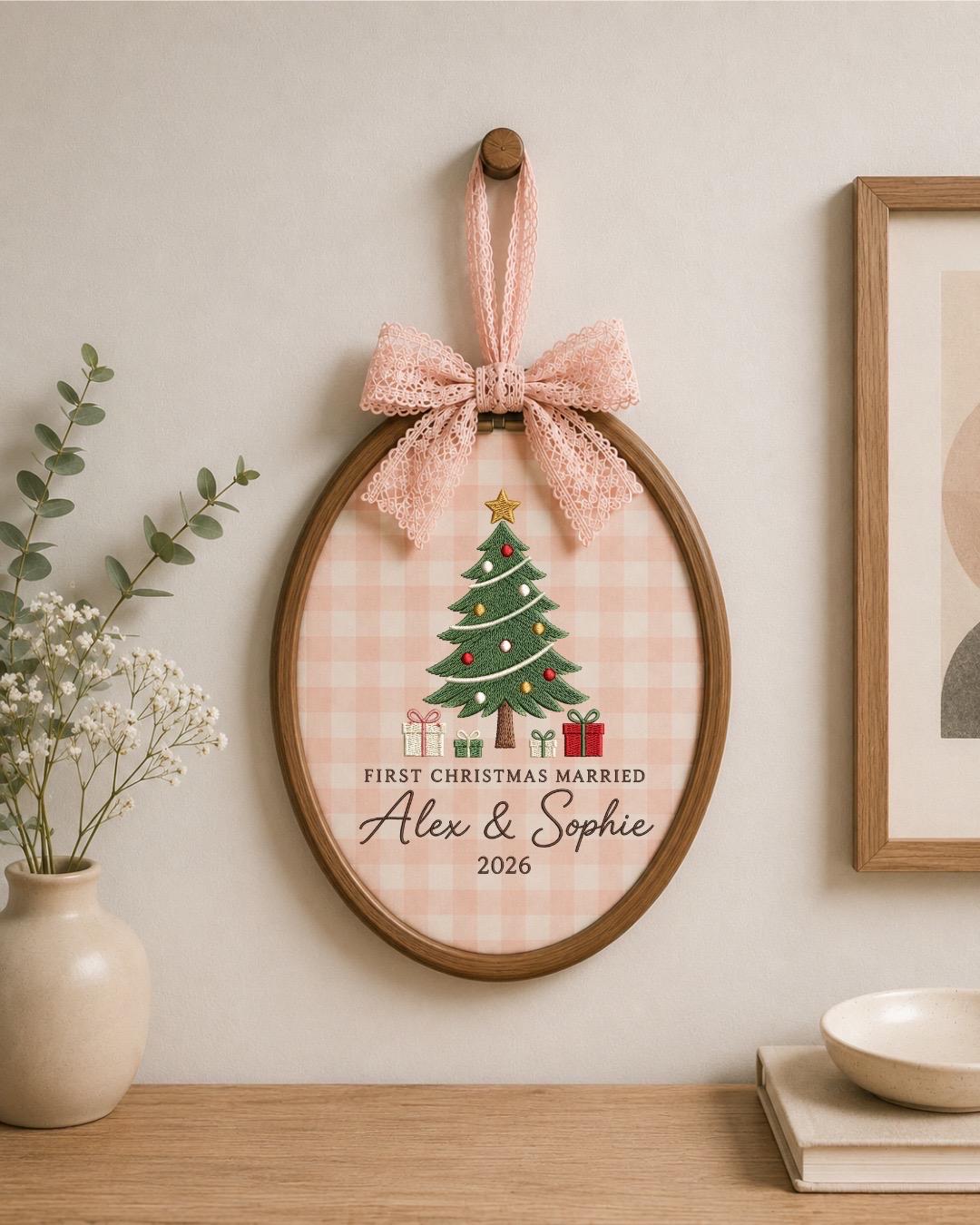 Personalized First Christmas Married Embroidered Ornament, Custom Couple Christmas Keepsake, Newlywed Ornament, Wedding Gift