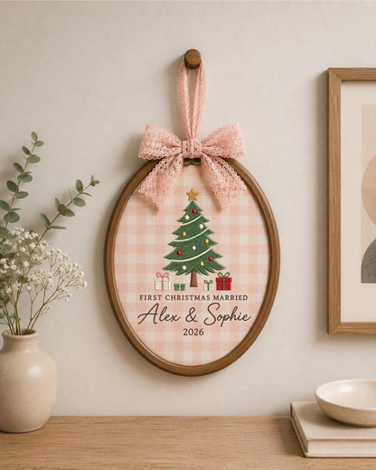 Personalized First Christmas Married Embroidered Ornament, Custom Couple Christmas Keepsake, Newlywed Ornament, Wedding Gift
