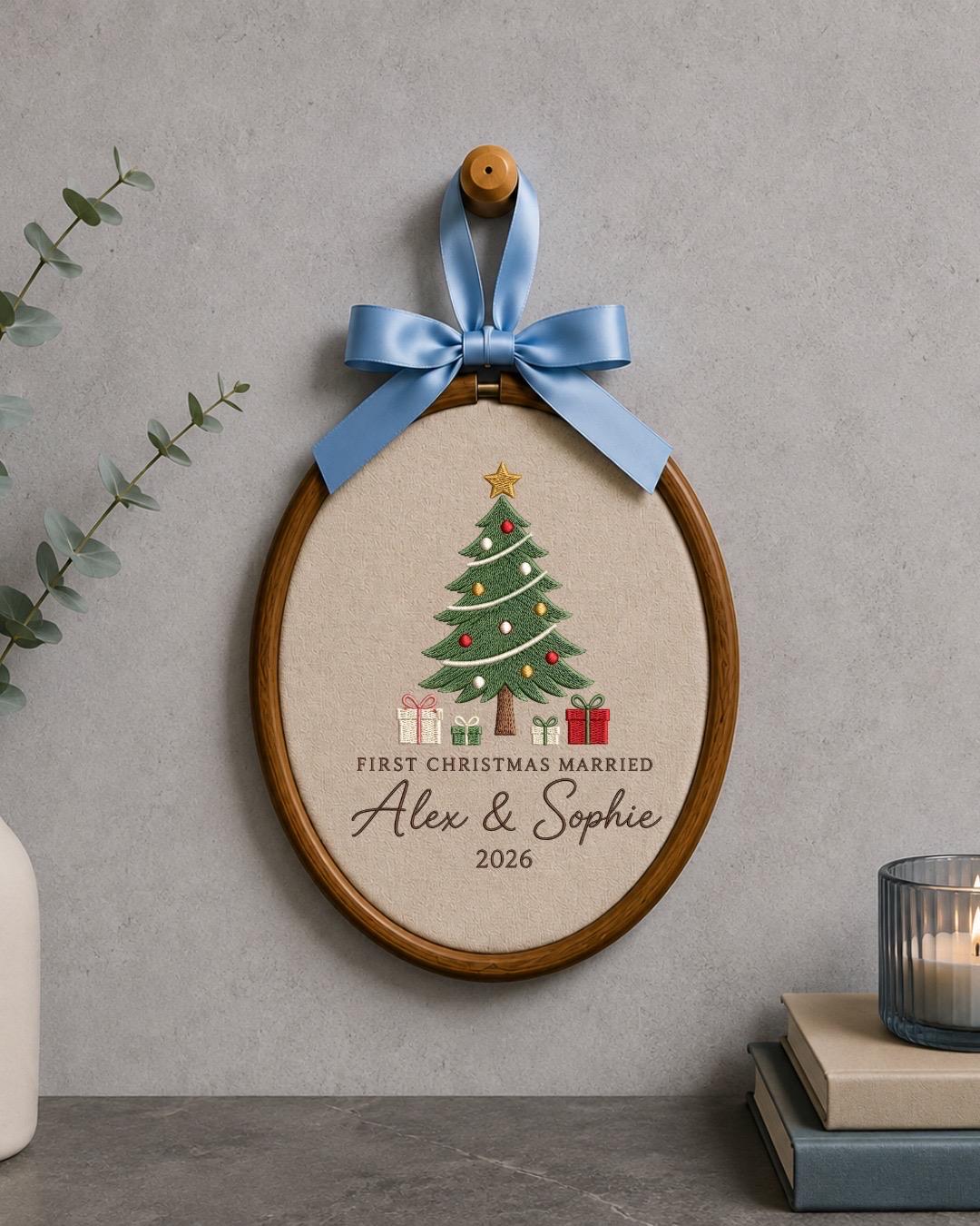 Personalized First Christmas Married Embroidered Ornament, Custom Couple Christmas Keepsake, Newlywed Ornament, Wedding Gift