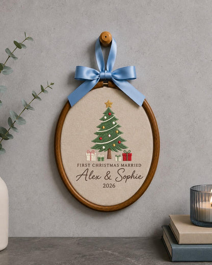 Personalized First Christmas Married Embroidered Ornament, Custom Couple Christmas Keepsake, Newlywed Ornament, Wedding Gift