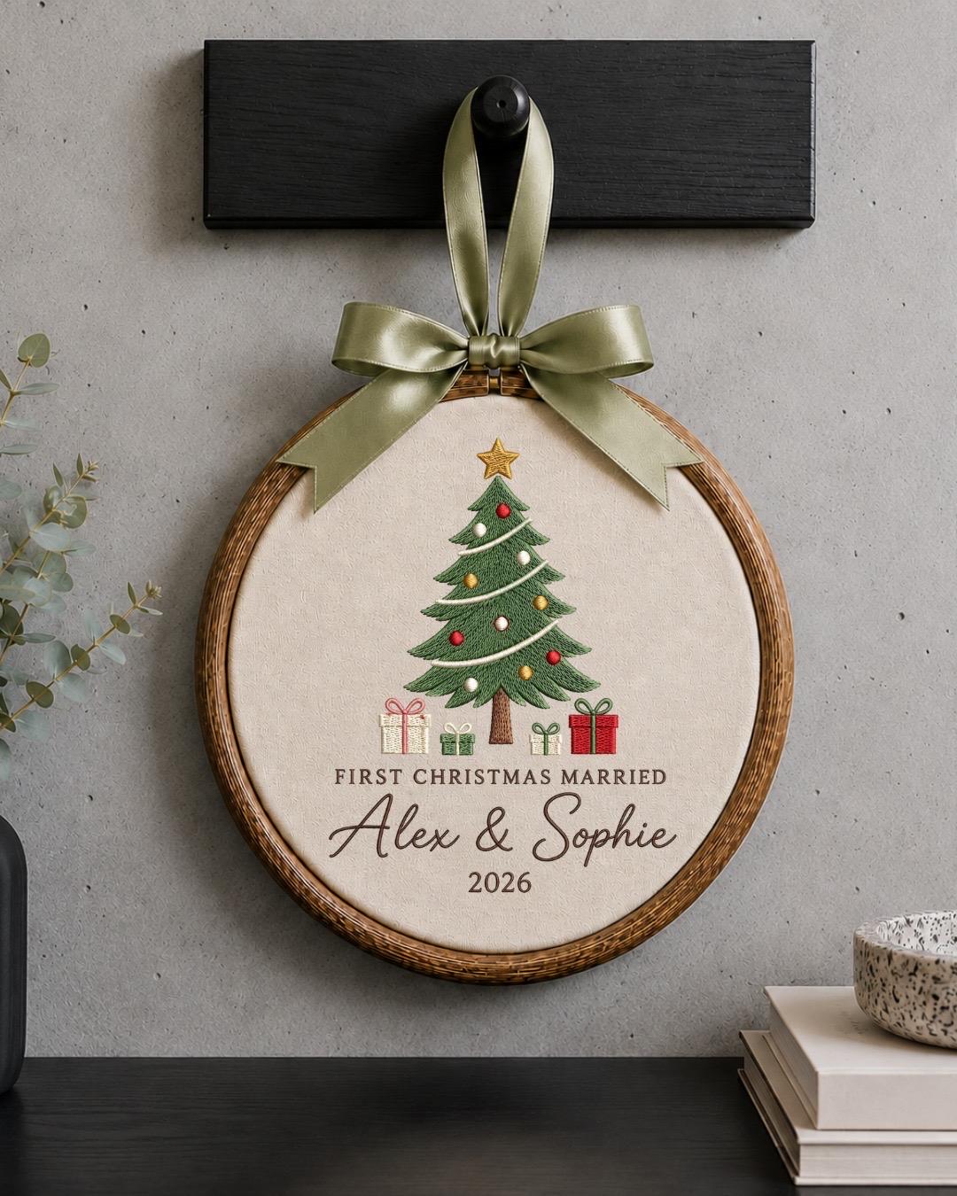 Personalized First Christmas Married Embroidered Ornament, Custom Couple Christmas Keepsake, Newlywed Ornament, Wedding Gift