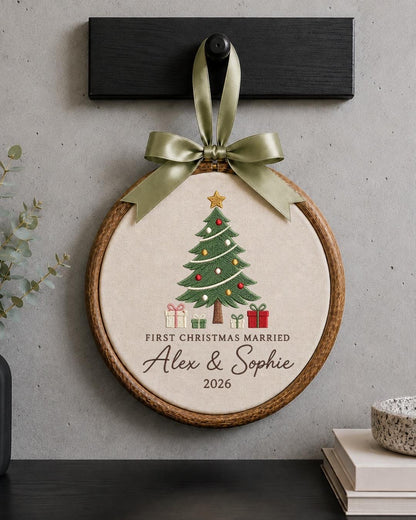 Personalized First Christmas Married Embroidered Ornament, Custom Couple Christmas Keepsake, Newlywed Ornament, Wedding Gift
