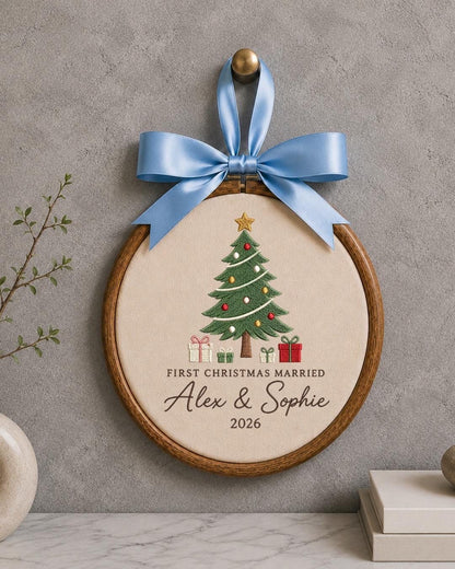 Personalized First Christmas Married Embroidered Ornament, Custom Couple Christmas Keepsake, Newlywed Ornament, Wedding Gift