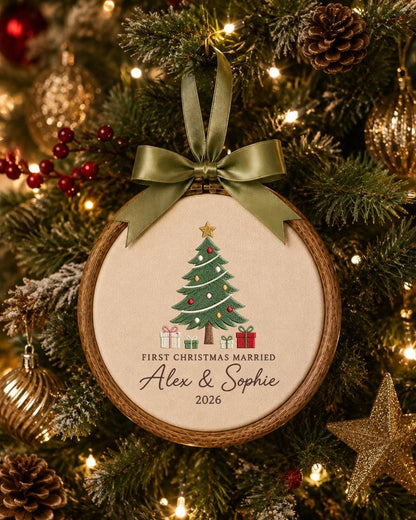 Personalized First Christmas Married Embroidered Ornament, Custom Couple Christmas Keepsake, Newlywed Ornament, Wedding Gift