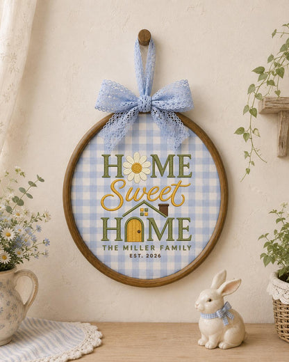 Personalized Home Sweet Home Embroidered Ornament, Custom Family Name Hoop, New Home Gift, Housewarming Keepsake, Family Established Decor
