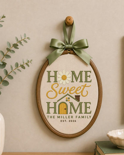 Personalized Home Sweet Home Embroidered Ornament, Custom Family Name Hoop, New Home Gift, Housewarming Keepsake, Family Established Decor