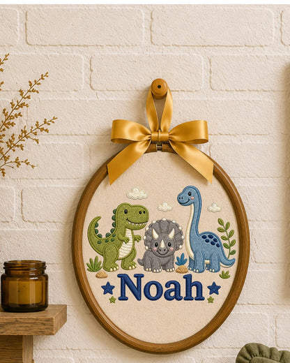 Personalized Embroidered Dinosaur Ornament, Custom Baby Name Hoop, Dino Nursery Wall Decor, Baby Boy Gift, Newborn Keepsake