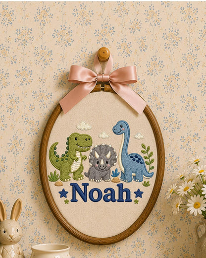 Personalized Embroidered Dinosaur Ornament, Custom Baby Name Hoop, Dino Nursery Wall Decor, Baby Boy Gift, Newborn Keepsake