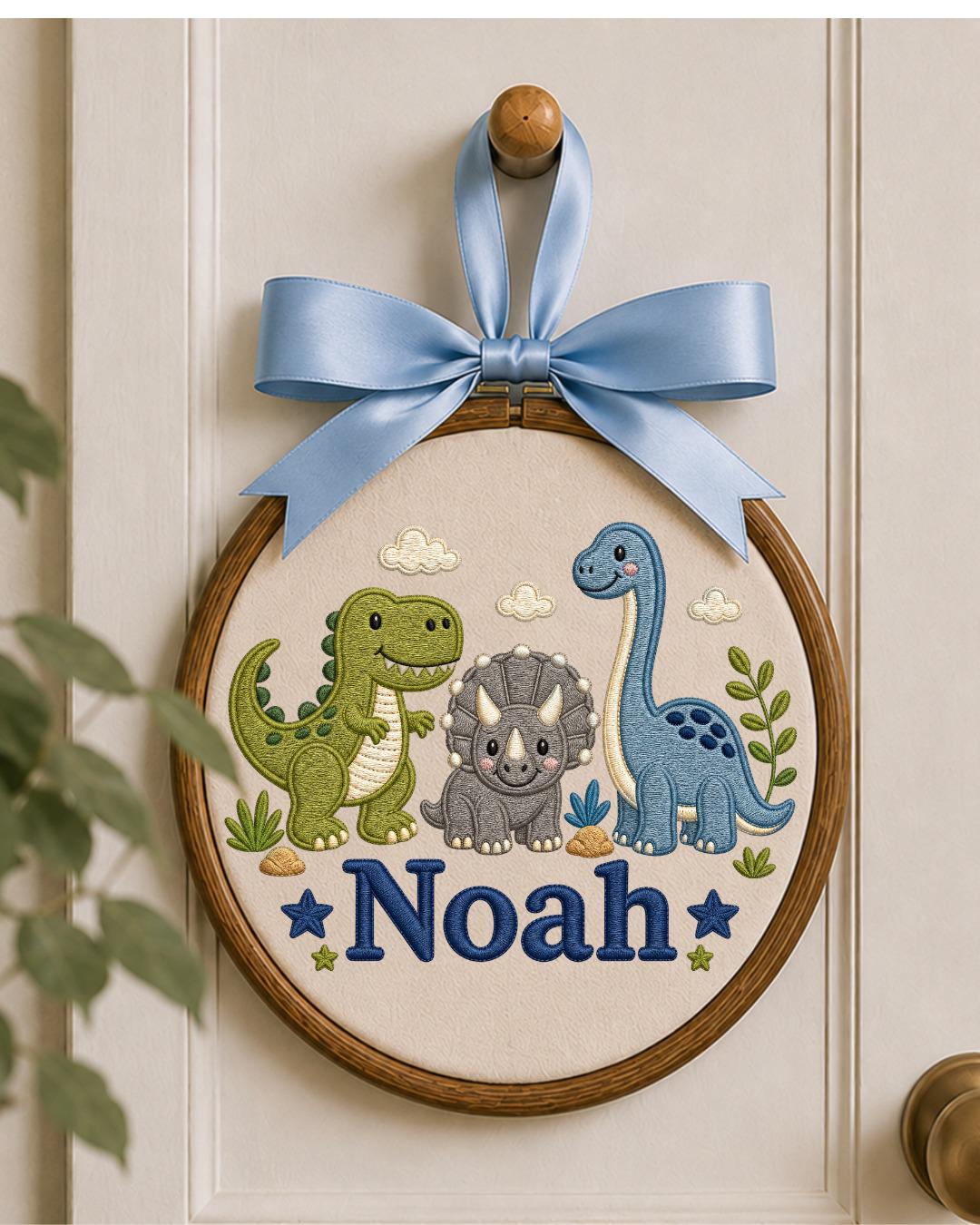 Personalized Embroidered Dinosaur Ornament, Custom Baby Name Hoop, Dino Nursery Wall Decor, Baby Boy Gift, Newborn Keepsake