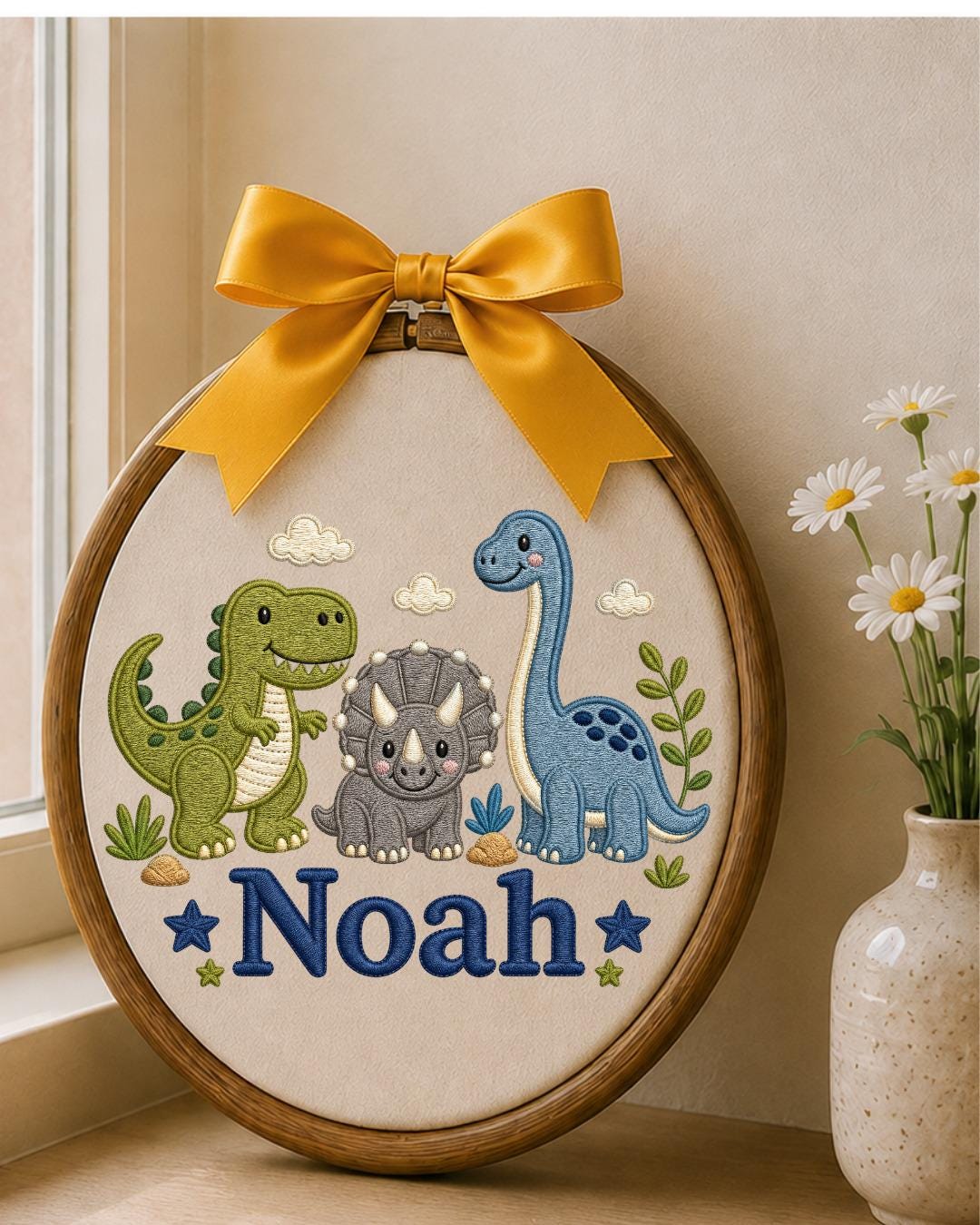 Personalized Embroidered Dinosaur Ornament, Custom Baby Name Hoop, Dino Nursery Wall Decor, Baby Boy Gift, Newborn Keepsake