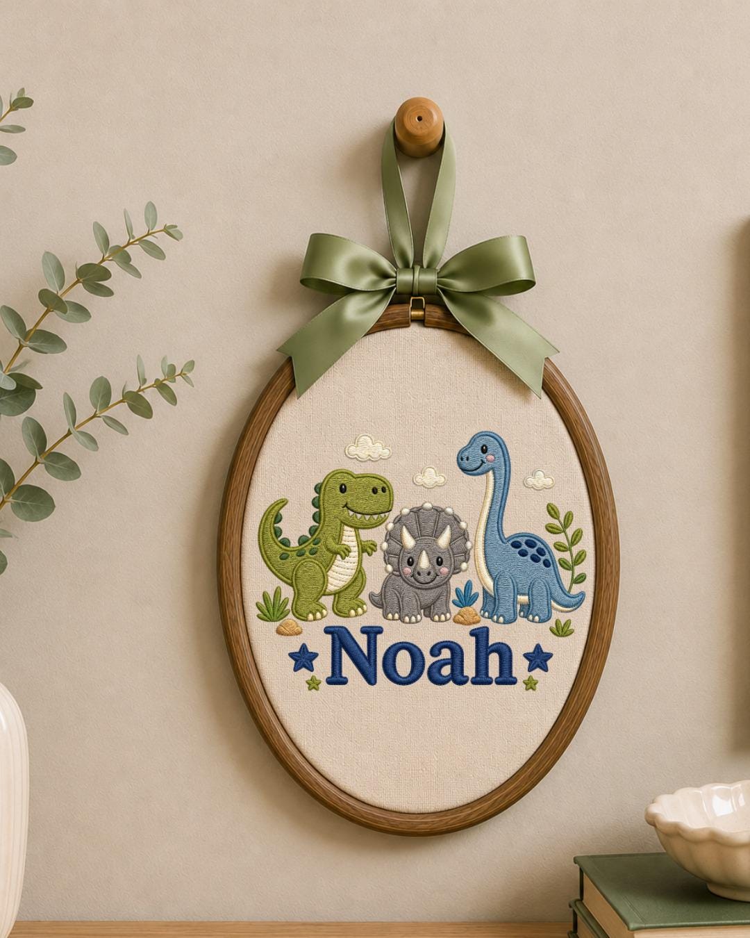 Personalized Embroidered Dinosaur Ornament, Custom Baby Name Hoop, Dino Nursery Wall Decor, Baby Boy Gift, Newborn Keepsake