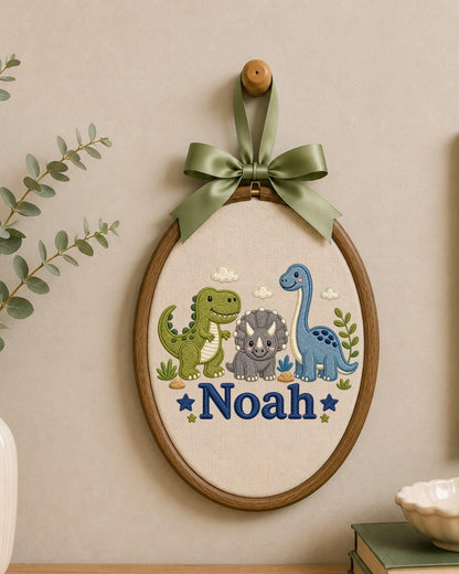 Personalized Embroidered Dinosaur Ornament, Custom Baby Name Hoop, Dino Nursery Wall Decor, Baby Boy Gift, Newborn Keepsake