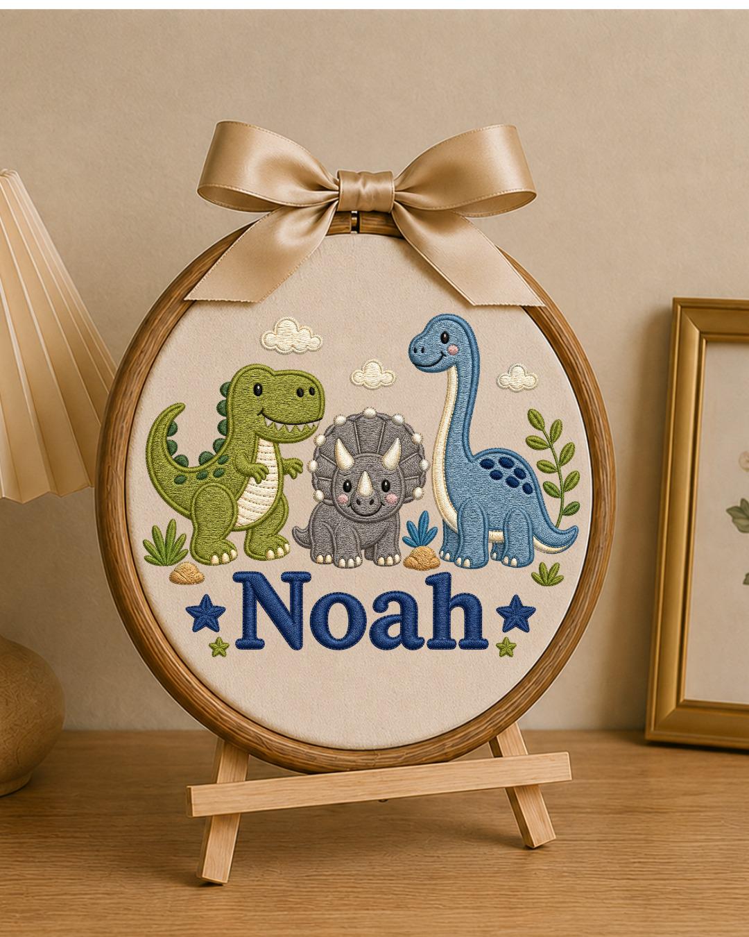 Personalized Embroidered Dinosaur Ornament, Custom Baby Name Hoop, Dino Nursery Wall Decor, Baby Boy Gift, Newborn Keepsake