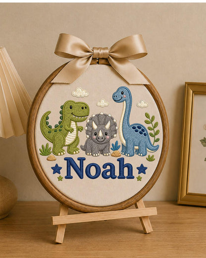 Personalized Embroidered Dinosaur Ornament, Custom Baby Name Hoop, Dino Nursery Wall Decor, Baby Boy Gift, Newborn Keepsake
