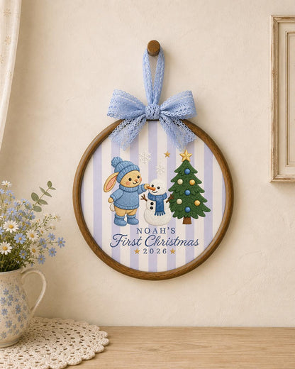Personalized Embroidered First Christmas Ornament, Custom Baby Name Bunny Hoop, Baby Boy Christmas 2026 Keepsake, Holiday Nursery Decor