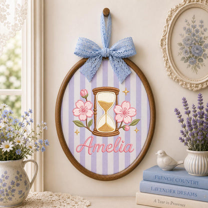 Personalized Oval Embroidery Hoop Art, Cherry Blossom Hourglass Name Sign